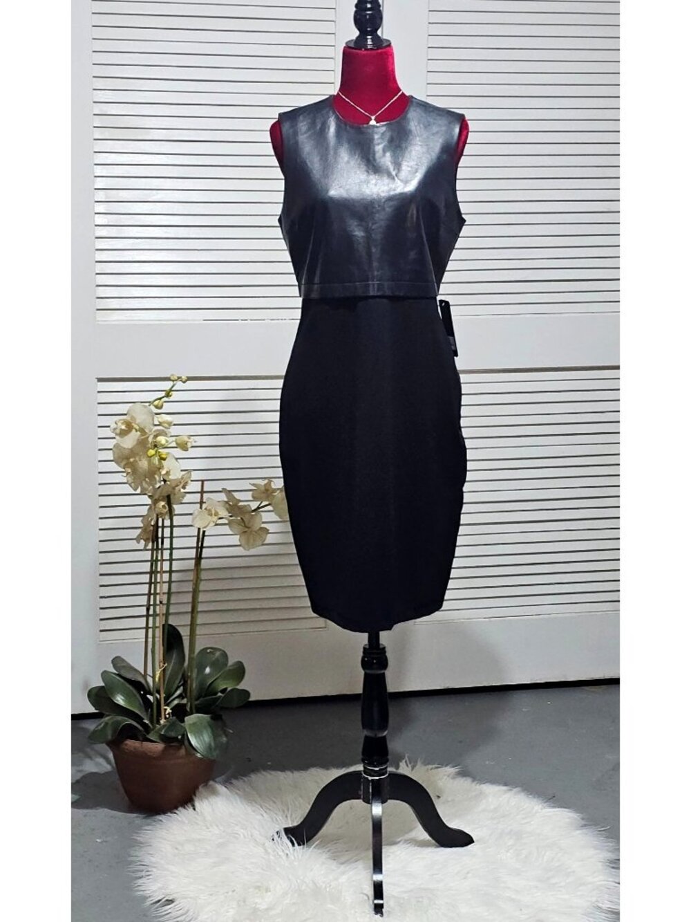 NWT Bod & Christensen Women's Nala Black 100% Leather Sheath Dress Sz 10 2217